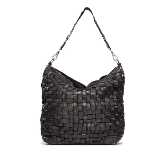 monospalla EDERA in pelle intrecciata e borchie