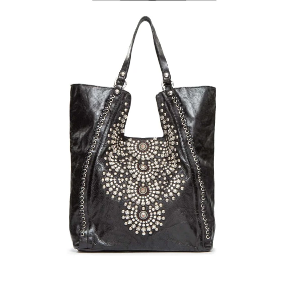 shopper CAMELIA con rivetti in pelle nera