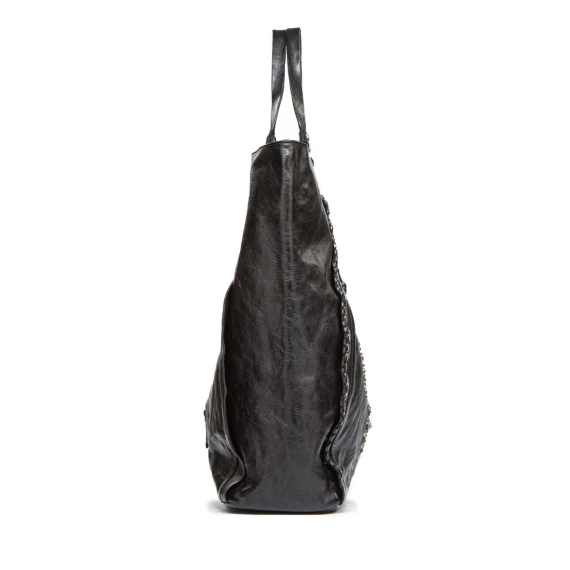shopper CAMELIA con rivetti in pelle nera