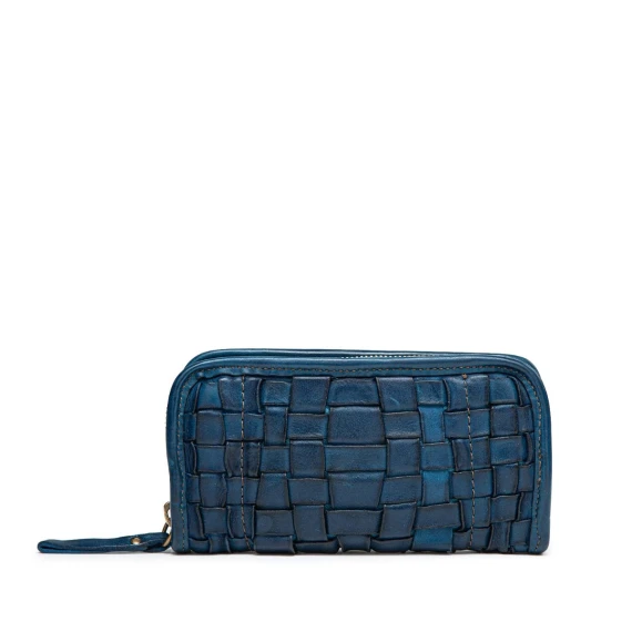 portafogli in pelle intrecciata zaffiro