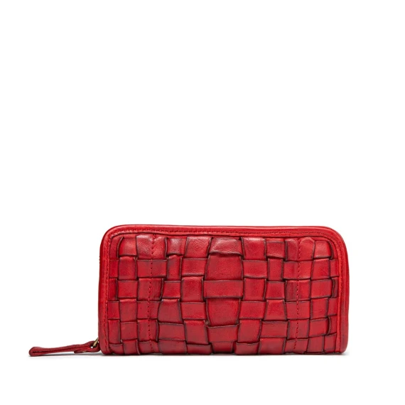 portafogli in pelle intrecciata rossa