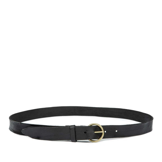 cintura in pelle nera con fibbia oro