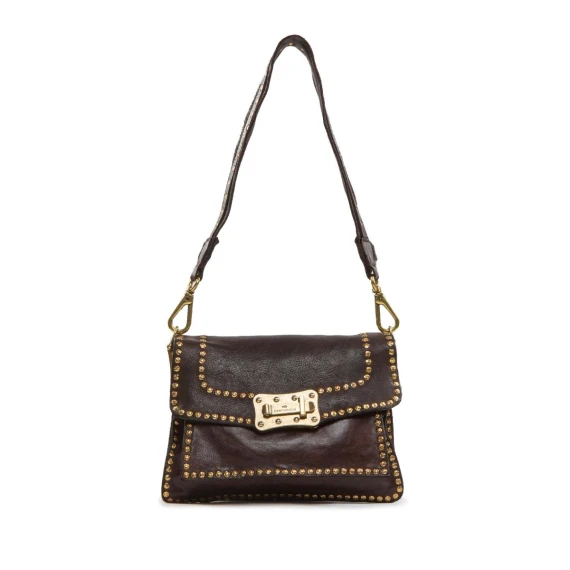 tracolla AGNESE con rivetti in pelle marrone