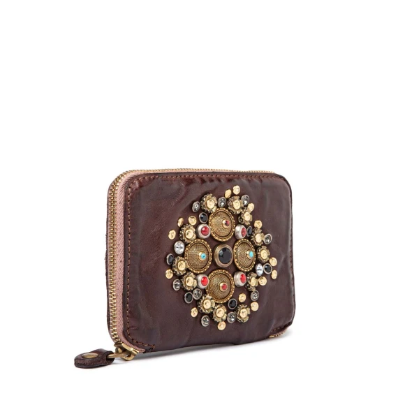 portafoglio marrone borchie e strass colorati