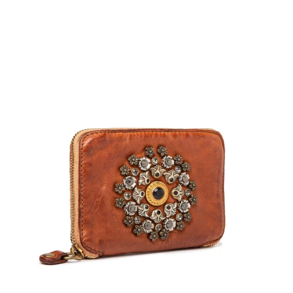 portafoglio cuoio strass e fiori