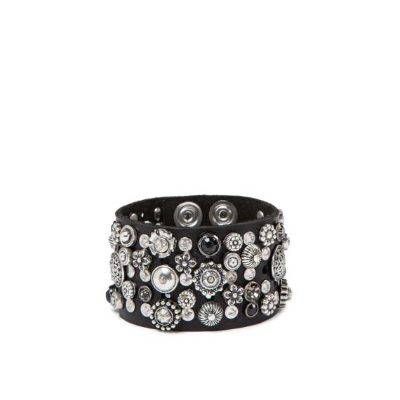 bracciale alto nero con strass e fiori