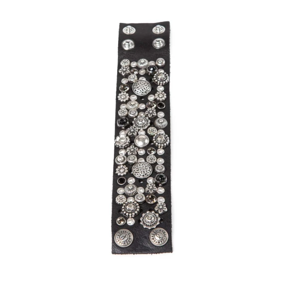 bracciale alto nero con strass e fiori