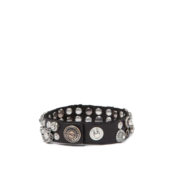 bracciale strass e borchie in pelle nera