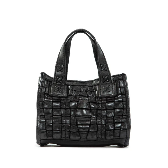 shopper piccola con intreccio in pelle nera