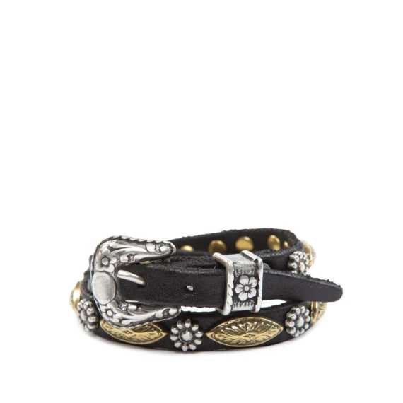 bracciale borchie doppio giro in pelle nera
