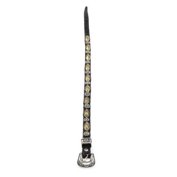 bracciale borchie doppio giro in pelle nera