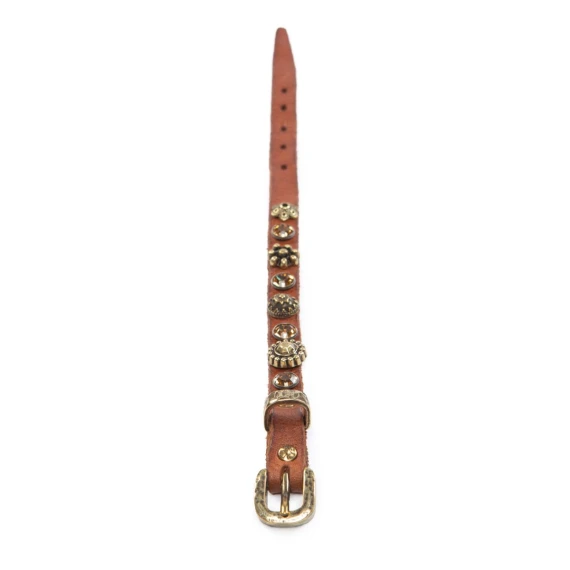 bracciale borchie e strass in pelle cognac