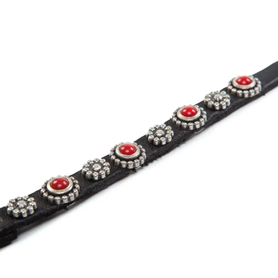 rhinestone bracelet with black leather flower