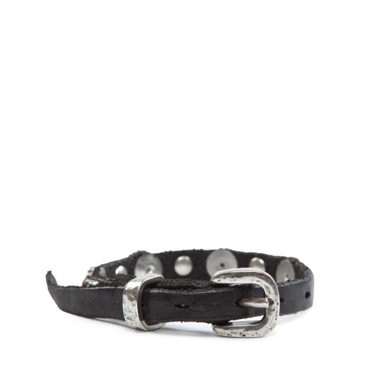 rhinestone bracelet with black leather flower