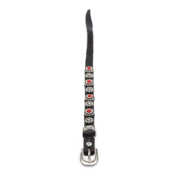 rhinestone bracelet with black leather flower