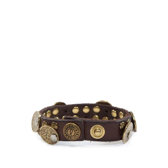 bracciale medaglie in pelle nera