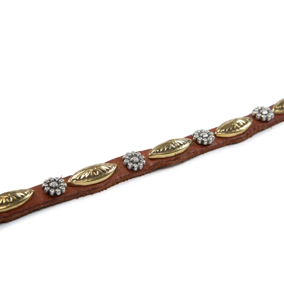 cognac leather double studded bracelet