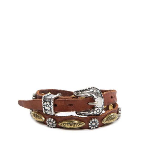 cognac leather double studded bracelet