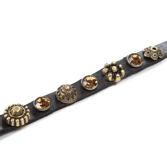 bracciale con strass in pelle nera