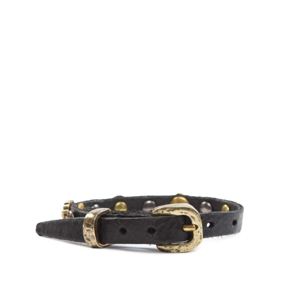 bracciale con strass in pelle nera