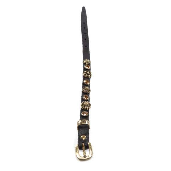 bracciale con strass in pelle nera