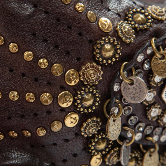 TERESA one-shoulder bag with brown leather studs campomaggi