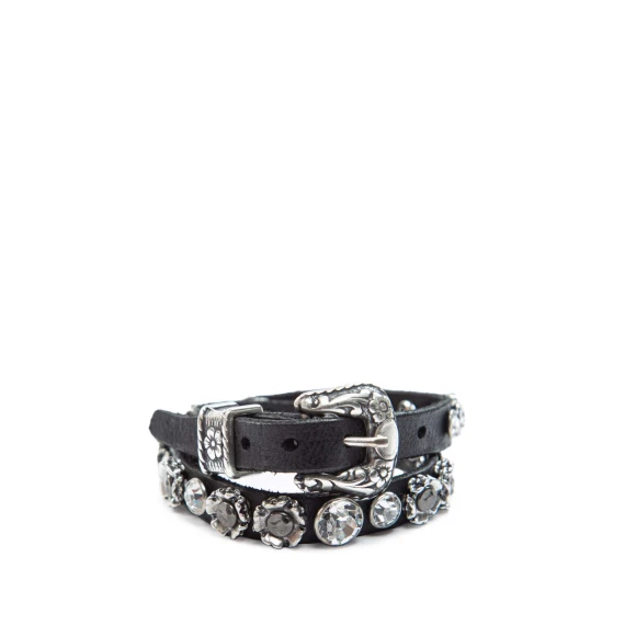 bracciale doppio giro in pelle nera campomaggi