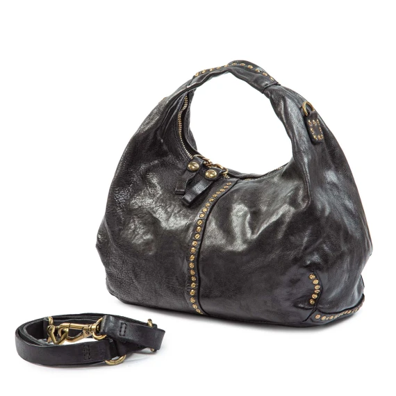 VILMA medium black leather shoulder bag campomaggi