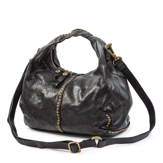 VILMA medium black leather shoulder bag campomaggi
