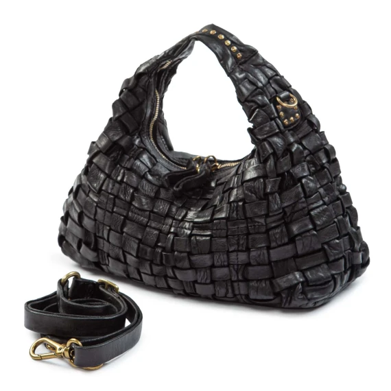 VILMA black woven leather shoulder bag campomaggi