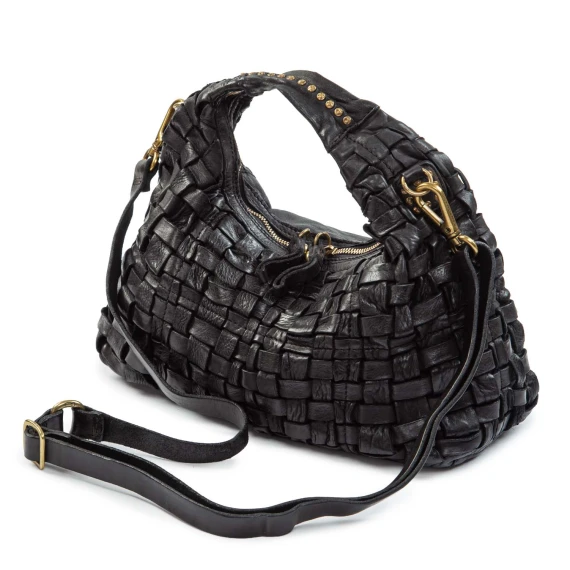 VILMA black woven leather shoulder bag campomaggi