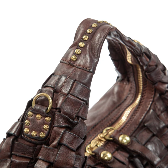 VILMA brown woven leather shoulder bag campomaggi