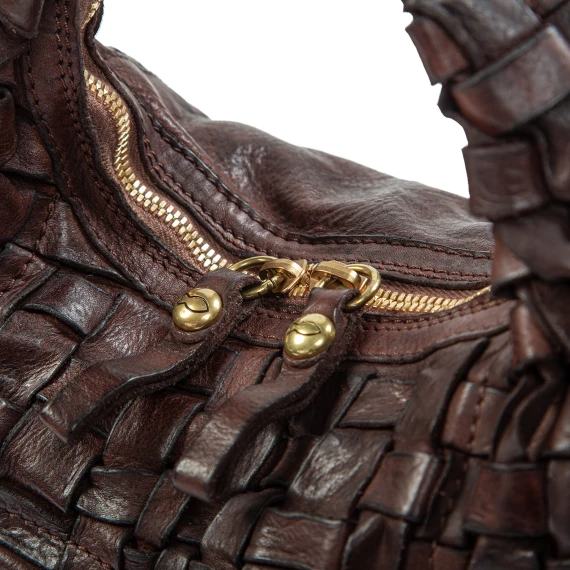 VILMA brown woven leather shoulder bag campomaggi