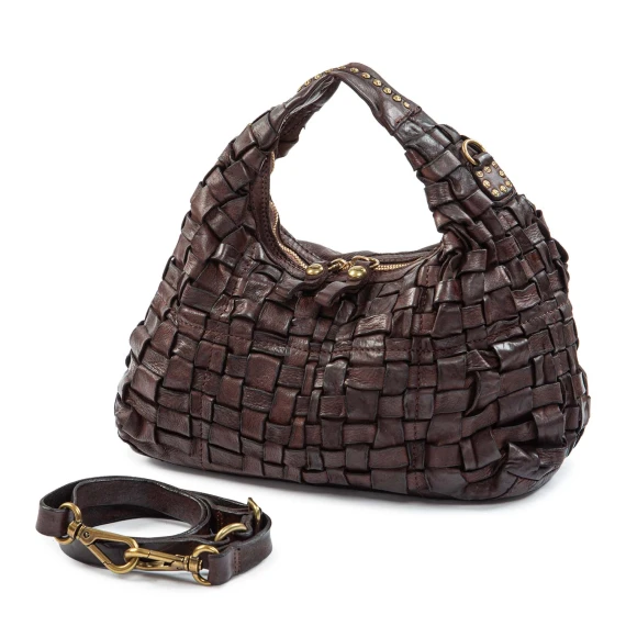 VILMA brown woven leather shoulder bag campomaggi