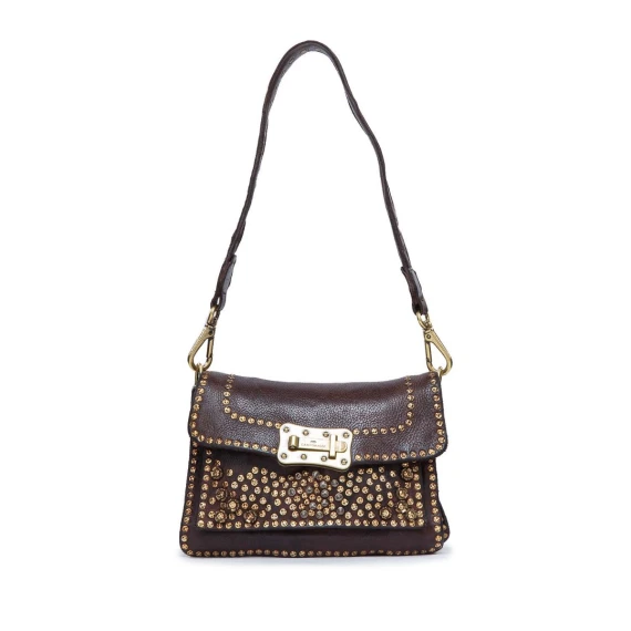 borsa AGNESE marrone con rivetti oro