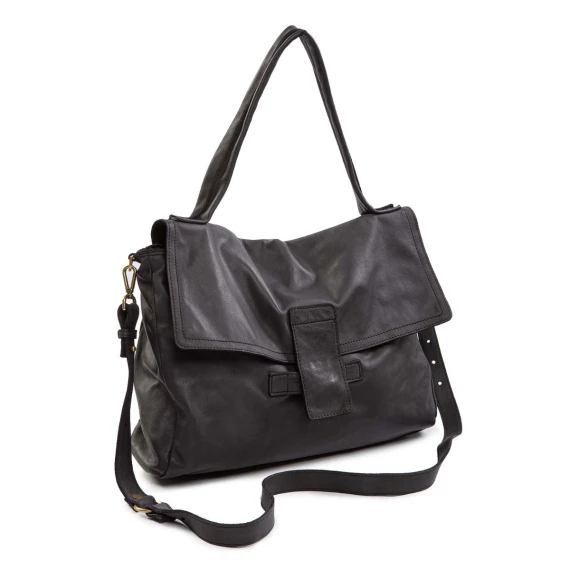 borsa con patta in pelle nera