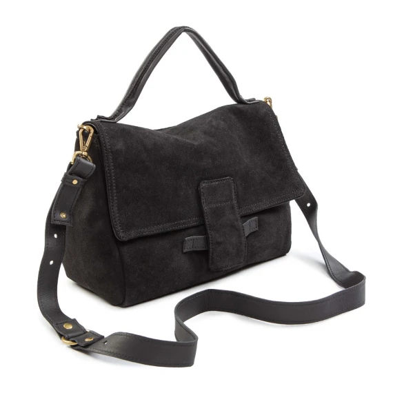 borsa con patta in camoscio nero