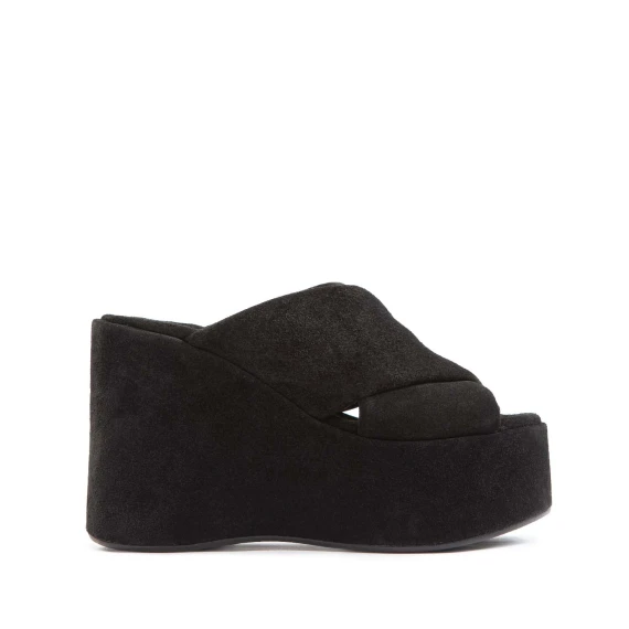 sabot zeppa platform in camoscio nero