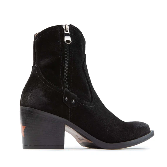 texano con doppia cerniera in camoscio nero