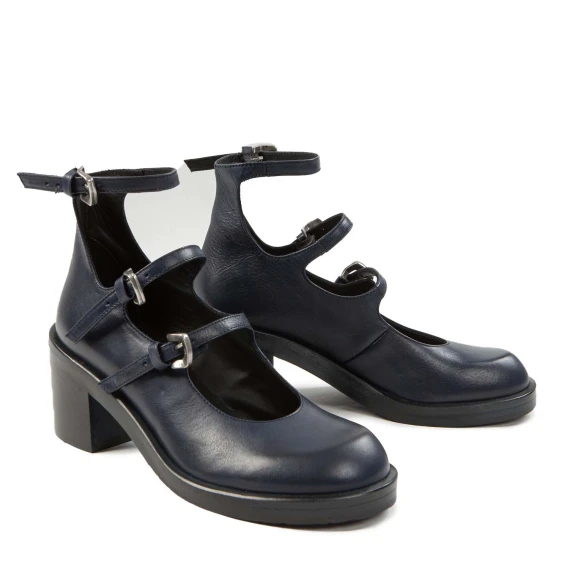 bebe con fibbie in pelle blu