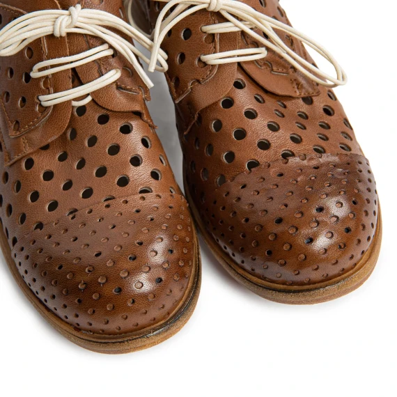 DERBY perforated tobacco-colored leather loafer
