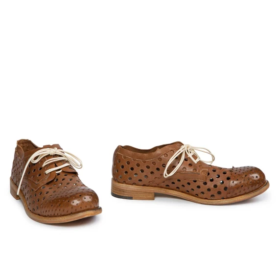 DERBY perforated tobacco-colored leather loafer
