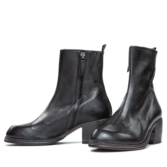 black leather mid-heel ankle boots