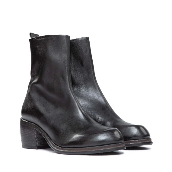 black leather mid-heel ankle boots