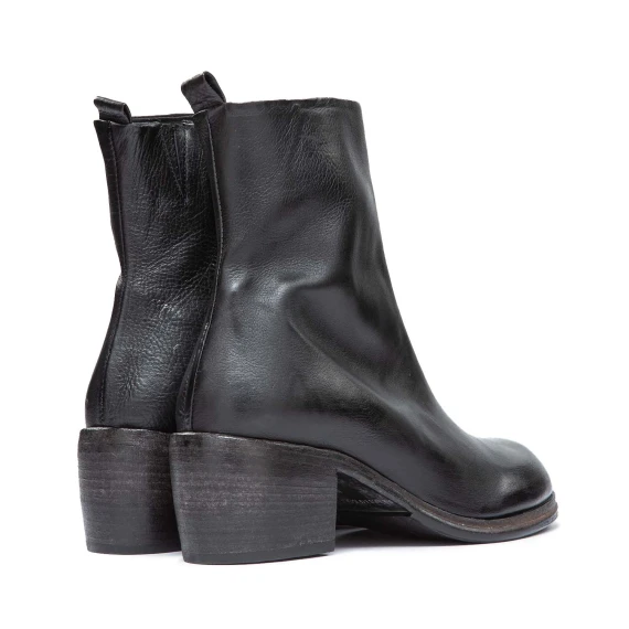 black leather mid-heel ankle boots