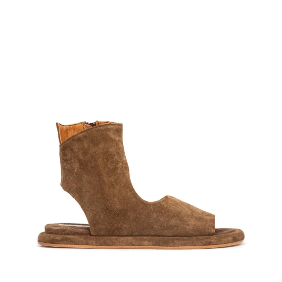 sandalo stivaletto in camoscio cognac