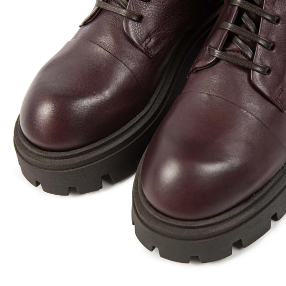 3/4-length combat boots with burgundy leather gaiters