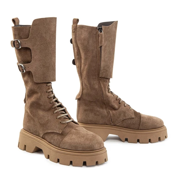 3/4-length combat boots with beige suede gaiters