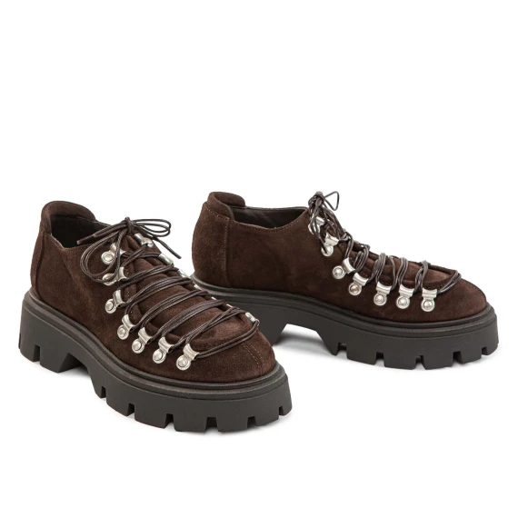 Cocoa-colored suede lace-up shoes
