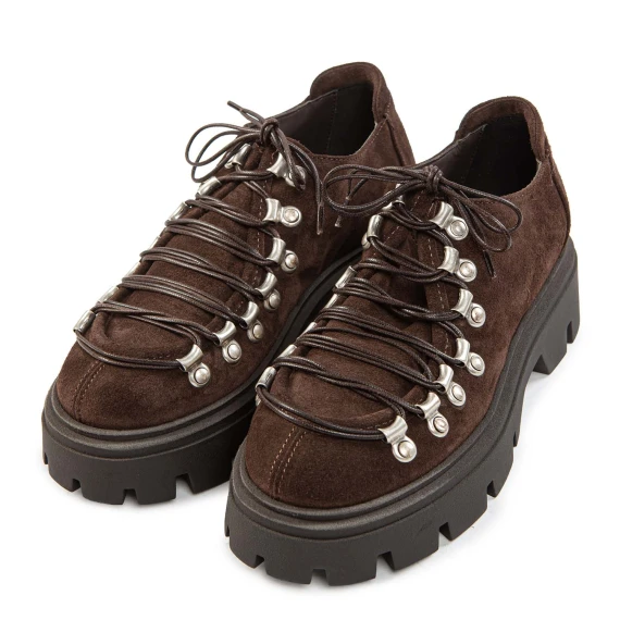 Cocoa-colored suede lace-up shoes